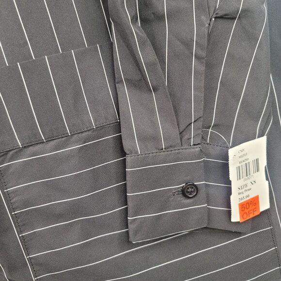 Sun Kim Womens XS Pinstripe Tunic Button Front Pockets USA Lagenlook Designer - Picture 2 of 15